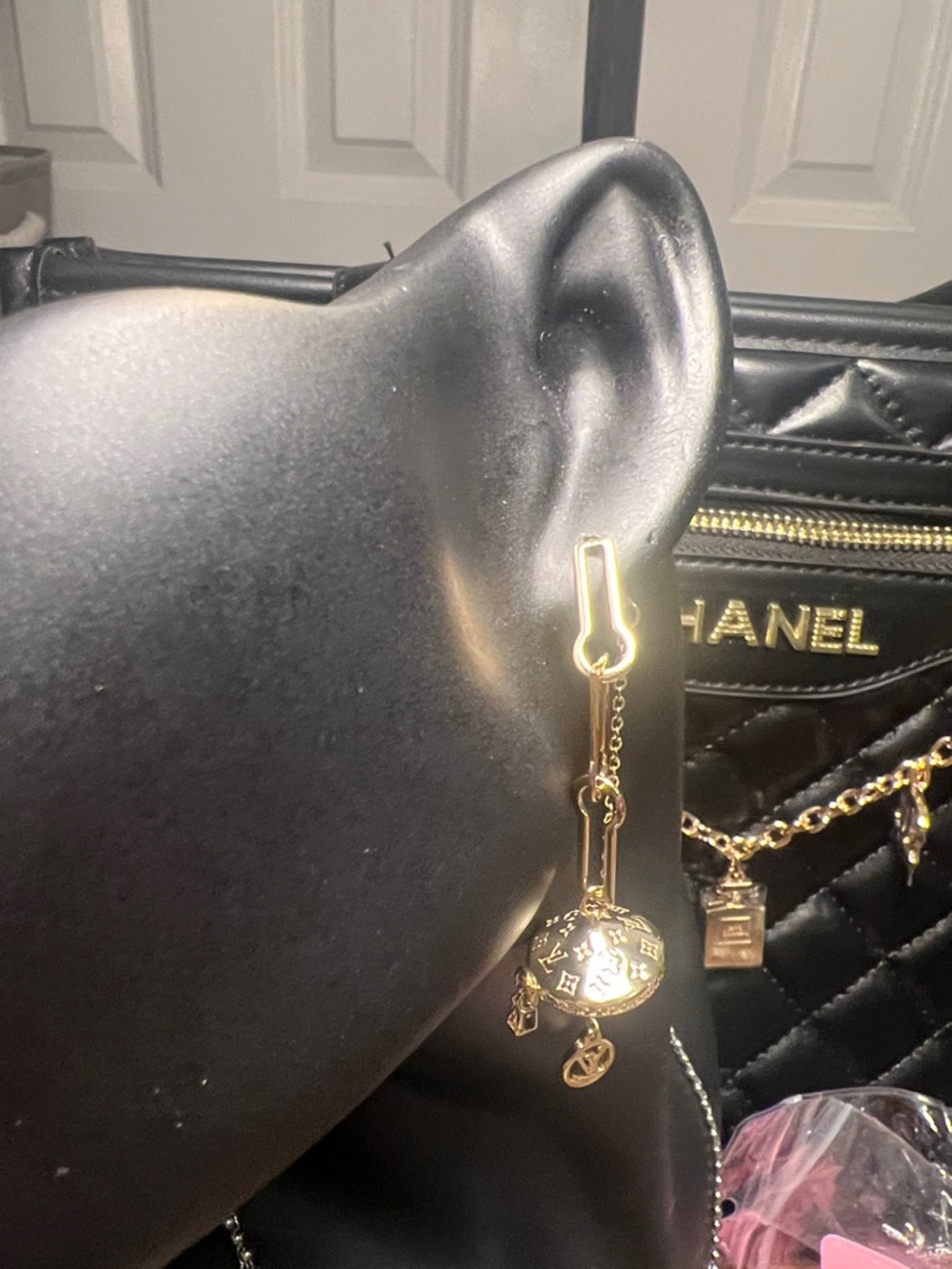Gold Tone Engraved Dome Charm Necklace with Logo Disc - Picture 6 of 11